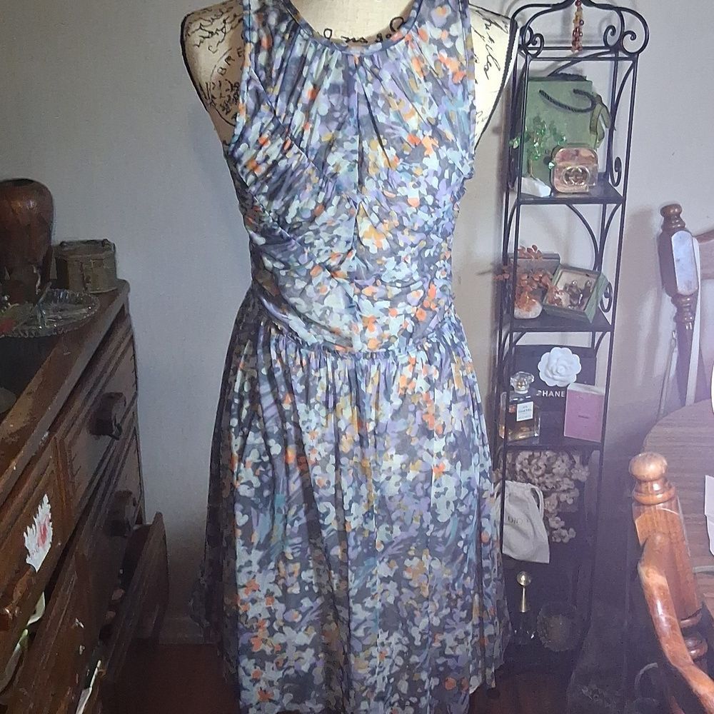 Anthropologie Weston Wear Floral Sleeveless Dress - Blue and Orange Size Medium - Picture 6 of 8